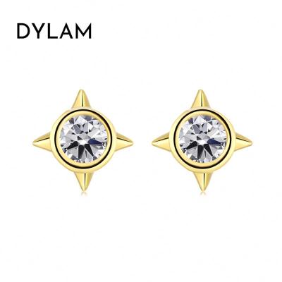 China FASHIONABLE Dylam Small Star Zircon Earring Silver Women Shape Round Cut Star 925 Sterling Silver 5A CZ Zircon Stud Earrings for sale