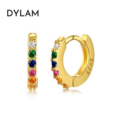 China TRENDY Minimalist Tiny Diamond Thin Hoop Earring Multicolor CZ Colored Dylam Huggie Circles Zircon Pave Rainbow Hoop Earrings for sale