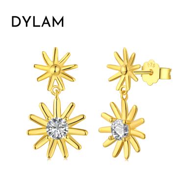 China CLASSIC/OFFICE/TRENDY Dylam OEM Women Zirconia Rhodium Plated Sterling Silver Cute Flower Shape CZ Zircon 925 Flower Earring Stud Earrings 925 for sale