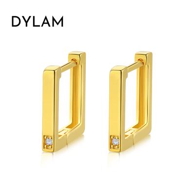 China Dylam Stats Trendy 18K Gold Plated Earring Square Shape Circle S925 Paperclip Dangle Custom Earrings Trendy Silver Earrings for sale