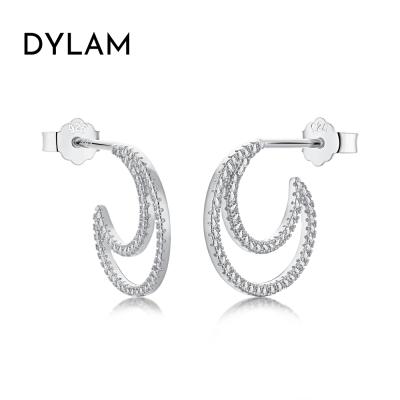 China Dylam Fashion Circle 925 Sterling Silver Moon Shape 18k Gold Clip Inlay Zircon C Shaped Vintage Earrings For Party for sale