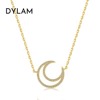 China CLASSIC Dylam Factory Wholesale 18K Gold Plated Charm 925 Sterling Silver Crescent Moon Shaped Necklaces For Women Tasty 5A CZ Pendant for sale