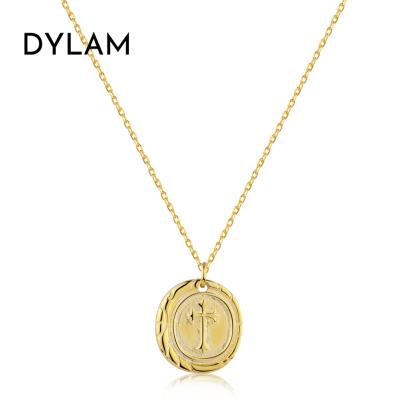 China Dylam Wholesale 925 Sterling Silver Vintage Jewelry 18K Gold Plated CLASSIC Jewelry Locket Coin Cross Pendant Necklace for sale