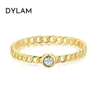 China Lead Free Nickel Free Dylam 100% Authentic 925 Sterling Silver 5A Thin Cubic Zirconia Rings Fine Jewelry Gold Filled Minimalist Diamond Stacking Rings for sale