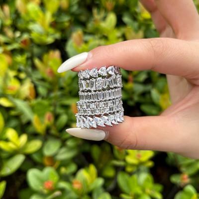 China FASHIONABLE Dylam Customized Fashion Jewelry S925 Silver Rhodium Plated Cubic Zircon 5A Wedding Promise Engagement Eternity Rings for sale