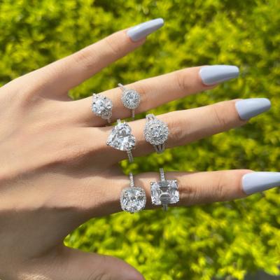 China Dylam FASHIONABLE Custom Jewelry Supplier Cushion Cut AAAAA Zircon CZ Rhodium Plated 925 Sterling Silver Engagement Rings for sale