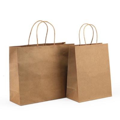 China Hot Wholesale Safety Brown Eco Friendly Fast Food Take Away Kraft Paper Bag With Handle for sale