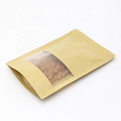 China Moisture Proof 14*20+4cm In Stock Free Samples Stand Up Pouches Brown Kraft Paper Bag With Window for sale