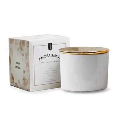 China Wholesale Customized Cover Gold Luxury Scented Candle Holder Scented Logo Candle Ceramic Jar for sale