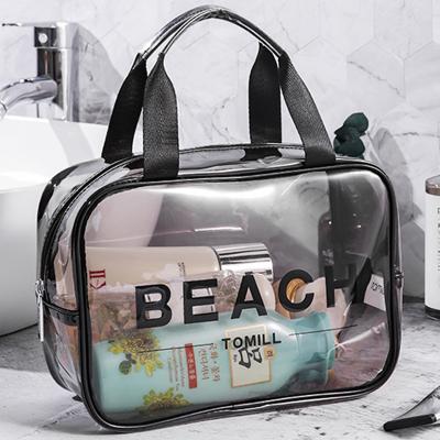 China Durable Custom Made Promotional Waterproof Women Transparent Tote PVC Bag Beach Cosmetic Bag for sale