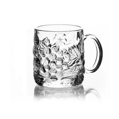 China Stocked Glass Handle Mug Coffee Mug Home Life Toned Pattern Unique Design Glass Mug for sale