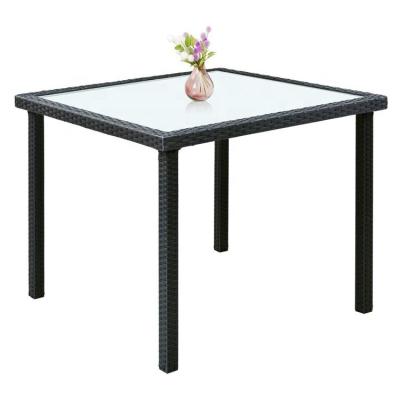 China Durable PE resin metal stable wicker frame outdoor garden restaurant with small square glass top dining table for sale