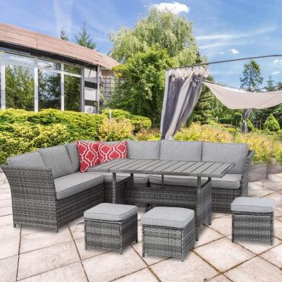 China Durable Stable Rattan Wicker Patio Furniture Sets Sectional Patio Dining Furniture With Table&Chair 7 Pieces Outdoor Sofa Set for sale