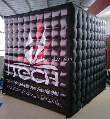 China Inflatable By Fan Continuously Customized Logo Black Exterior And White Interior Inflatable Photo Booth Cube With Door Next To Door for sale