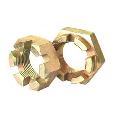 China Heavy Industry Metric Gauge Yellow Galvanized Nuts Hex Slotted Nuts for sale