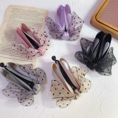 China 2021 New Design Fashion Polka Dots Tulle Eco - Friendly Material Women Bow Banana Hair Clip for sale