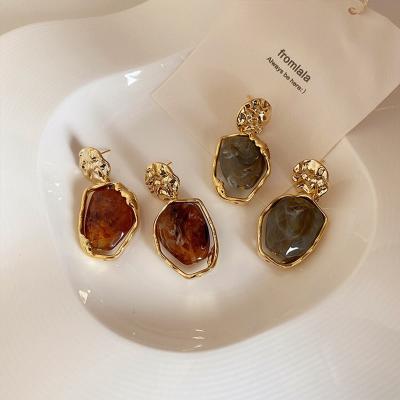 China TRENDY Korean Exaggeration Metal Resin Fashion Irregular Stud Earrings For Women for sale