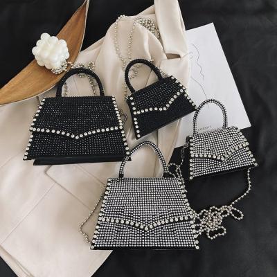 China Hot Selling High Quality Bling Diamond PU Bag Women Fashion Handbag Chain Shoulder Bag for sale