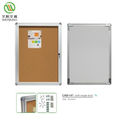 China Teaching Aluminum Framed Cork Board Cabinet Enclosed School Bulletin Board With Single Door for sale