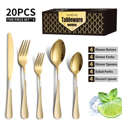 China 20 Pcs Logo Multicolor Luxury Custom Kitchen Tableware Flatware Viable Cutlery Sets With Gift Paper Box for sale