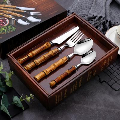 China Viable Cutlery Set With Box 304 Stainless Steel Bright Gloss Custom Logo Luxury Hotel Wedding Hot Sell Low MOQ Gold And Silver for sale