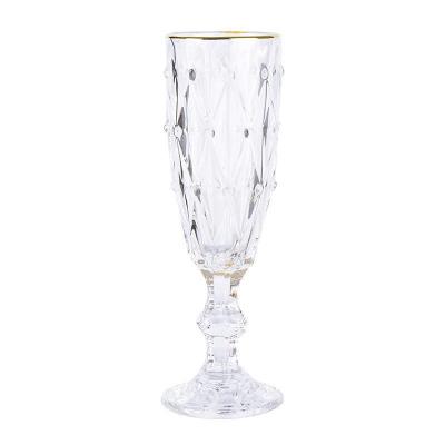 China Wholesale set embossment bar house glass beaded rim gold champagne glass with hollow mirror tray for sale