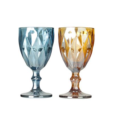 China Europe New Factory Wholesale Embossing Work Colored Chandelier Drinks Red White Wine Glass Goblet for sale