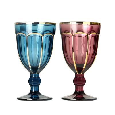 China Wholesale New Europe Work Gold Rim Wine Glass Embossing Silver Shot for sale