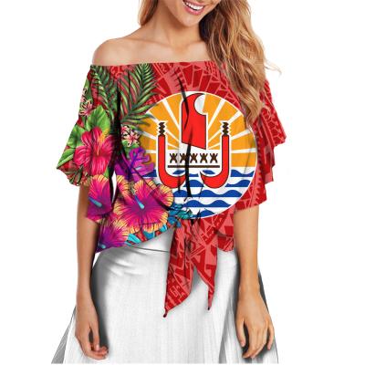 China Anti-pilling blouses for women 2022 Tahitian hibiscus design polynesian tribal ladies sexy off shoulder tops shirts plus size woman clothing for sale