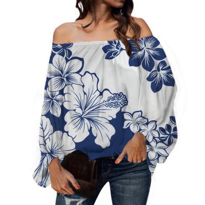 China Anti-pilling Wholesale High Quality Ladies Blouses 2022 Sexy One Shoulder Hibiscus Womens Hawaiian Casual Shirts Long Sleeve T-Shirts for sale