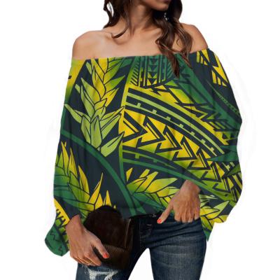 China Anti-pilling Samoan Tribal Polynesian Blouses For Women Lantern Sleeve Summer Fashion Off Shoulder Tops Plus Size Women Clothing Wholesale for sale