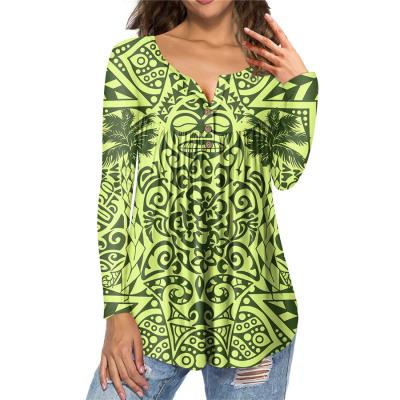 China Dropshipping Wholesale Dropshipping Polynesian Tribal Samoan T Shirt QUICK DRY Branded Long Sleeve Women Spring Summer Tops Blouse Plus V-Neck Tees for sale