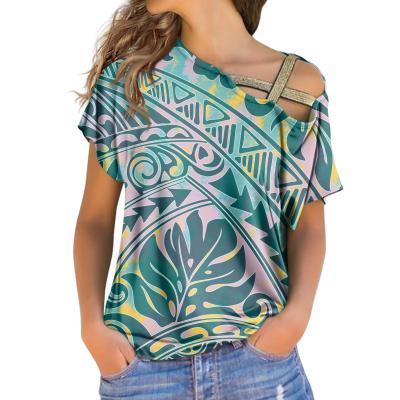 China Fashionable QUICK DRY Polynesian Tribal Tropical Leaves Print T Shirt For Women Casual Ladies Ladies Summer Tops Tees Funny Tee Shirts for sale