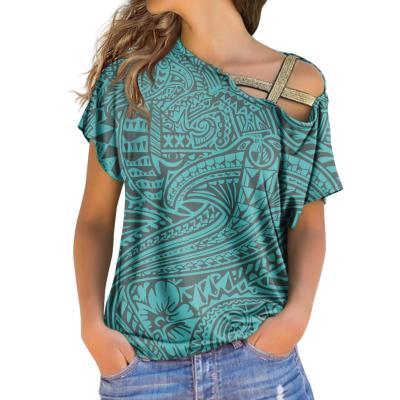 China QUICK DRY Blue Polynesian Tribal Strapless T-shirt Women Summer T-shirts Custom Print Design Oversized Short Sleeve Tops Plus Size for sale