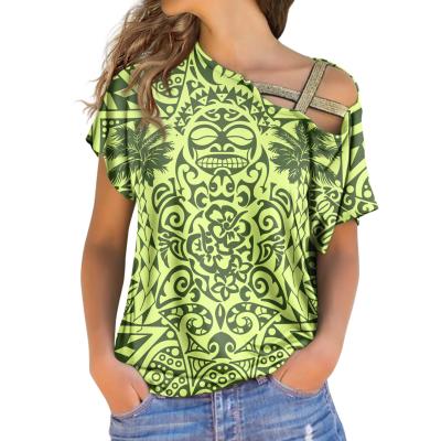 China QUICK DRY Funny Polynesian Tribal Samoan Prints T Shirt For Women Summer Oversized Custom Female Tops Tees Strapless Short Sleeve Tees for sale