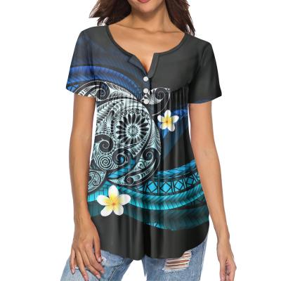 China QUICK DRY Polynesian Tribal Sea Turtle Print T Shirts For Women Fashion Summer Loose Ladies Tops Polyester Femme Tee Tshirts for sale