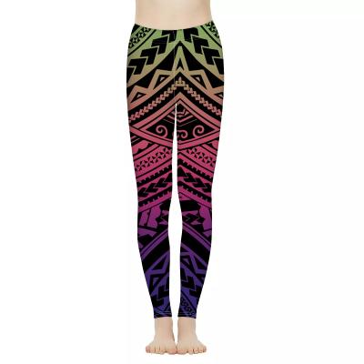 China Breathable Elastic High Waist Fitness Yoga Pants Gaiters For Women Colorful Polynesian Tribal Print Woman Active Workout Yoga Pants for sale