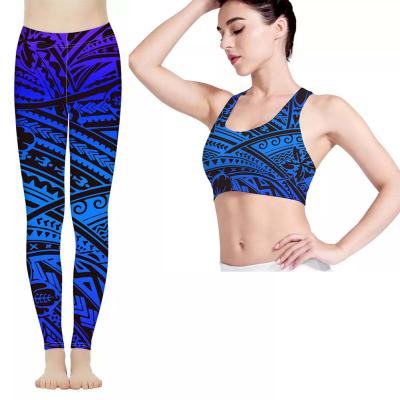 China Breathable Printing Polynesian Tribal Bra And Sport Fitness Yoga Pants Set 2 Piece Womens Workout Running Active Wear Legging High Waist for sale