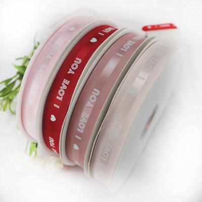 China Viable Valentine's Day I Love You Printed Ribbon Printed Grosgrain Edge Satin Ribbon for sale