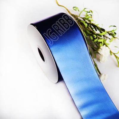 China 75mm viable blue foil hologram grosgrain ribbon for head bows DIY decoration ribbon accept custom made for sale