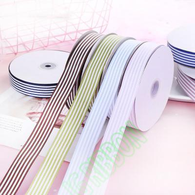 China 25mm softly grosgrain black and white striped ribbon for gift wrapping for sale