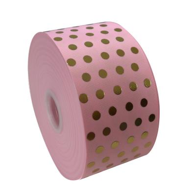 China Viable high quality custom printed rose gold foil polka dot grosgrain ribbon for gift wrapping for sale