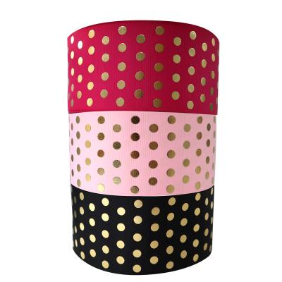 China Viable wholesale high quality custom printed goldfoil polka dot grosgrain black ribbon for sale