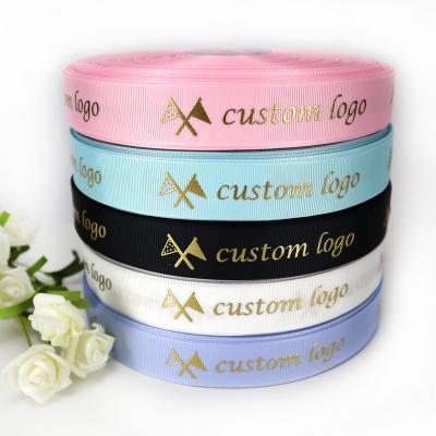 China 6mm To 100mm Gold Silver Foil Grosgrain Ribbon Custom Logo Viable Custom Ribbon Printed for sale