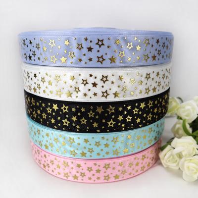 China Best Sellers Long Lasting Gold Silver Foil Star Printed Grosgrain Ribbon Accept Customize for sale