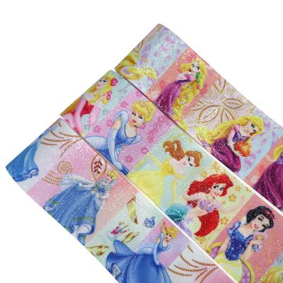 China Glitter Bestsellers 3 Inch Snow Princess Cartoon Grosgrain White Ribbon for sale