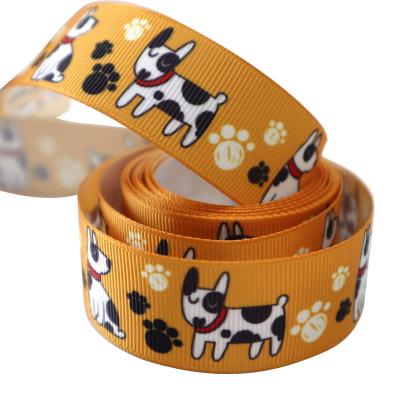 China Viable custom printed dog hair pattern cartoon grosgrain polyester ribbon for dog for sale