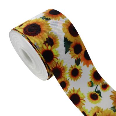 China New Designer 75mm Sunflower Viable Grosgrain Heat Transfer Printed Ribbon Roll for sale