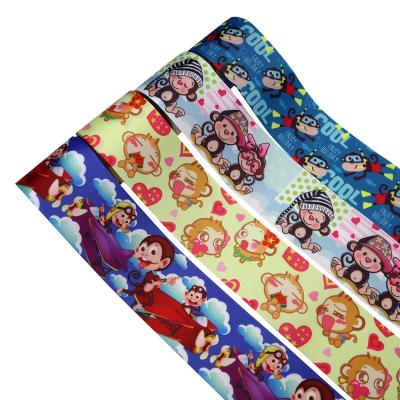 China 75mm Cartoon Monkey Viable Custom Pattern Printed Grosgrain Ribbon For Monkey for sale