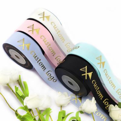 China Viable Wholesale Custom Satin Gift Gold Foil Satin Ribbon For Gift Wrapping for sale